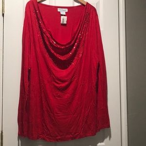 Women’s 3X red scoop neck sequins Top